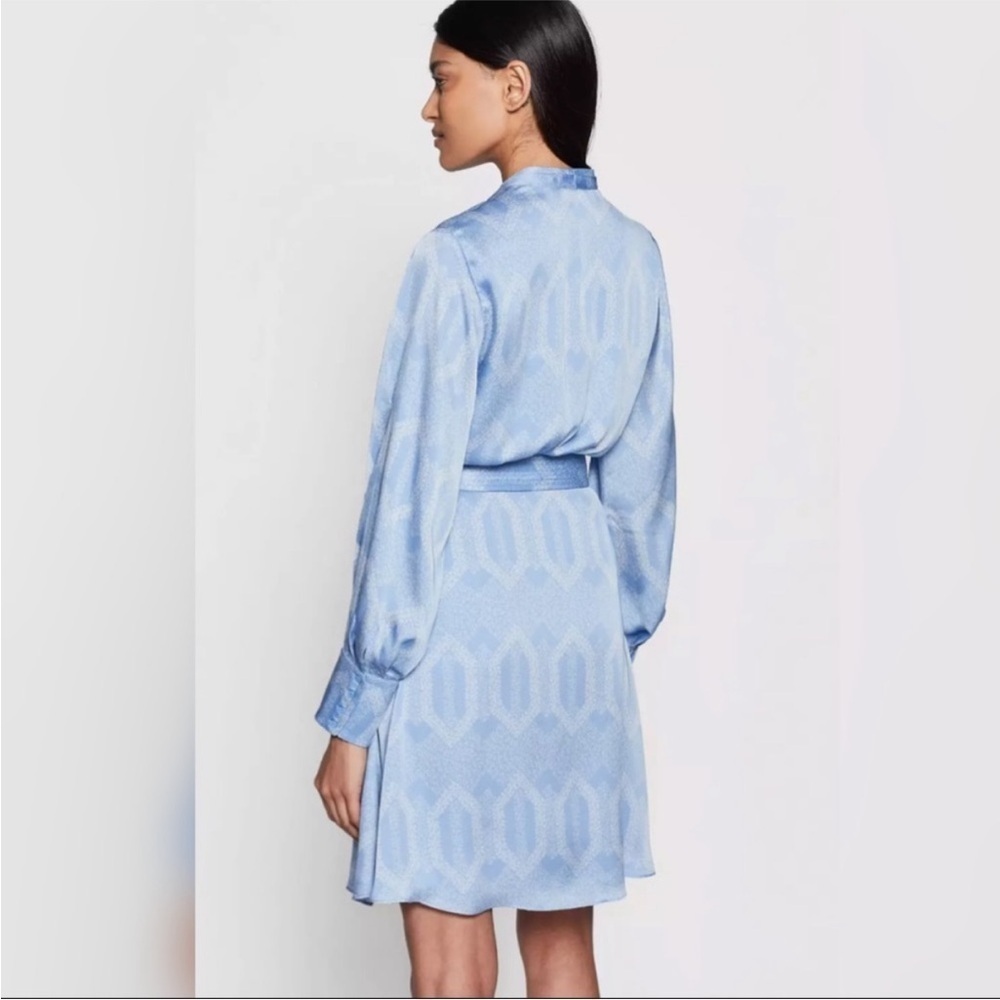 NWOT Equipment Fanetta Geo Printed Blue Long Sleeve Belted Wrap Dress 6 MSRP$425 - Picture 9 of 12
